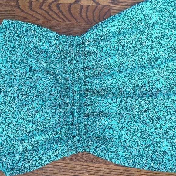 MAX STUDIO Teal/Cream Floral Border Print V NECK MAXI Dress  Sz M - Picture 5 of 10